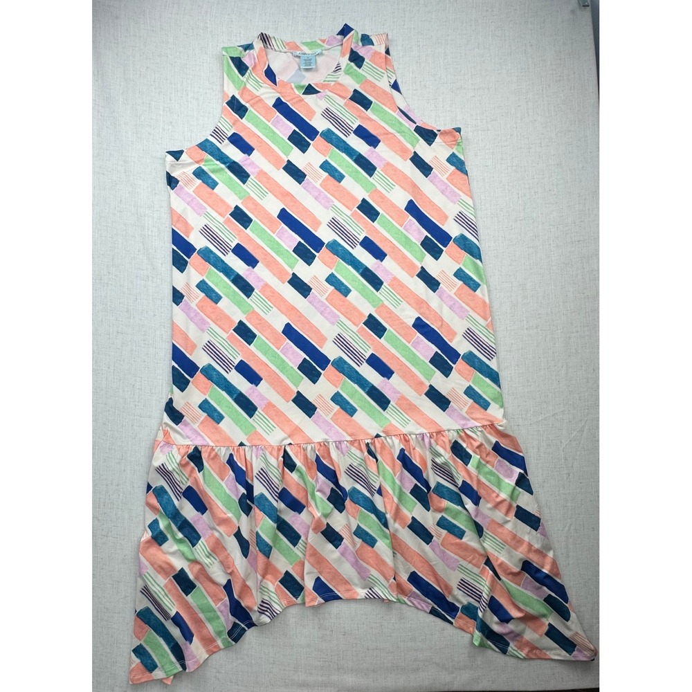 Heather B Womens 2X Geometric Abstract Drop Waist Handkerchief Hem Midi Dress